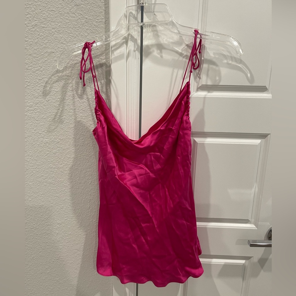 Aritzia Hot Pink Satin Cowl Neck Camisole